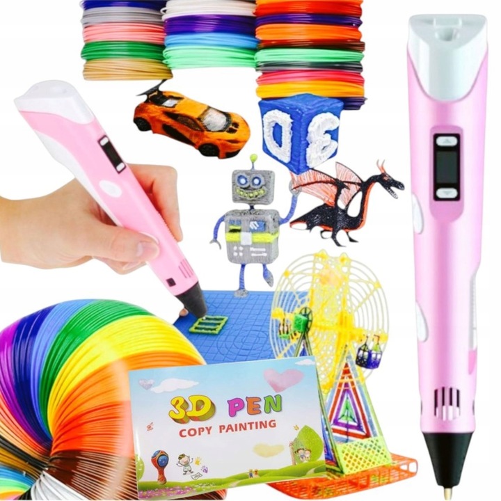DŁUGOPIS 3D DRUKARKA 3D DLA DZIECI RÓŻOWY + WKŁAD 310m + MATA + SZABLONY