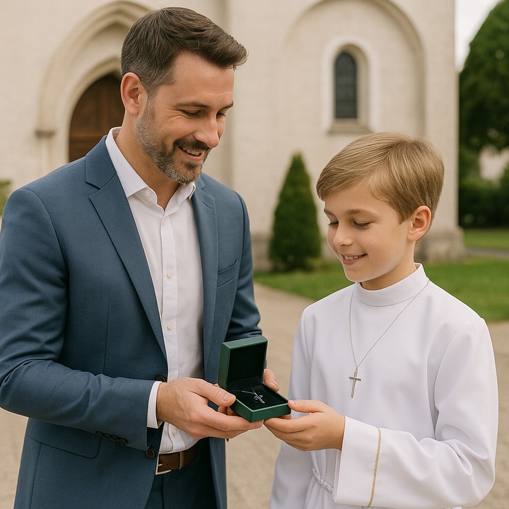 SREBRNY ŁAŃCUSZEK Z KRZYŻYKIEM POLEROWANA STAL CHIRURGICZNA + SZKATUŁKA