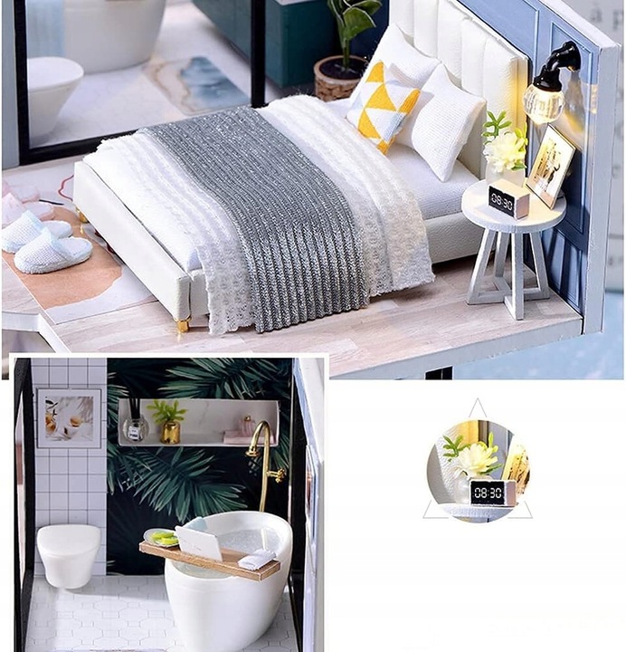 Domek dla Lalek Drewniany LED Piętrowy Retro Model do Złożenia DIY Meble