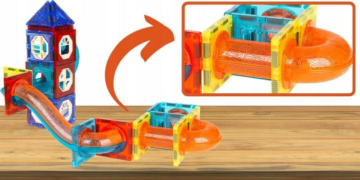 KLOCKI MAGNETYCZNE ŚWIECĄCE STEM 75 ELEMENTÓW TOR KULKOWY LED3+ MAGNA TILES