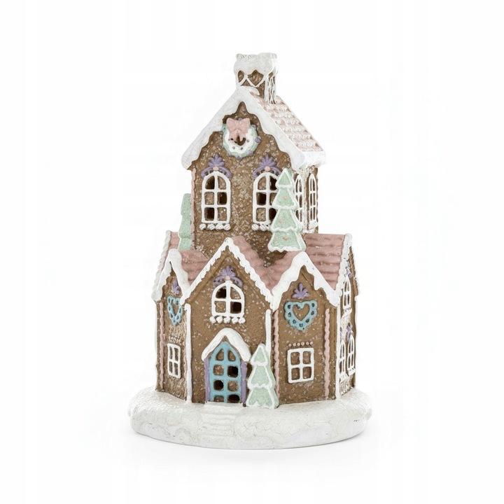 Świąteczny Domek Chatka Gingerbread z PASTELOWY domek LED - 21CM PREZENT