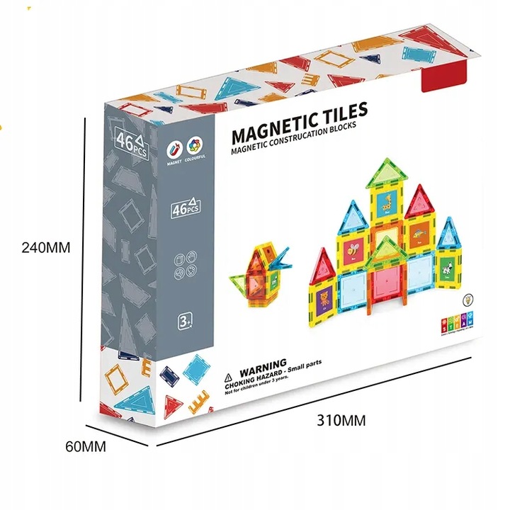 KLOCKI MAGNETYCZNE 3D KONSTRUKCYJNE 46 ELEMENTY DUŻE PANELE EDUKACYJNE