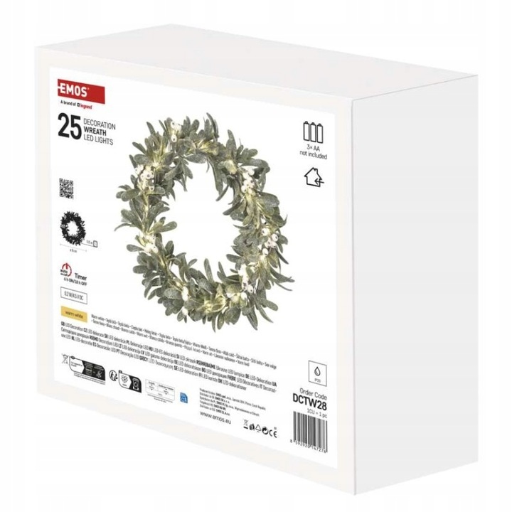 Dekoracje - wianek jemioła 25 LED, 3xAA, ciepła biel, IP20, timer EMOS