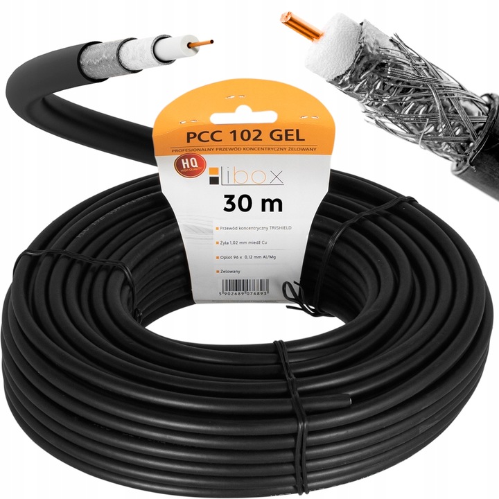 KABEL ANTENOWY KONCENTRYCZNY CZARNY ŻEL Cu PRZEWÓD ZEWNĘTRZNY ZIEMNY 4K 30M