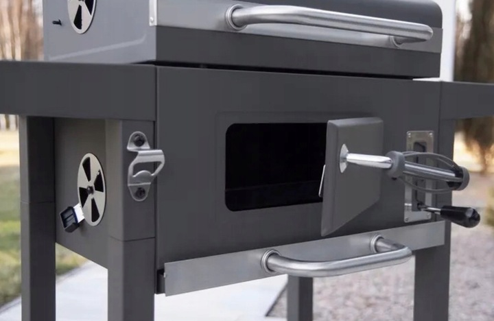 MOCNY GRILL WĘGLOWY OGRODOWY DWA RUSZTY POPIELNIK TERMOMETR DWIE PÓŁKI XXL