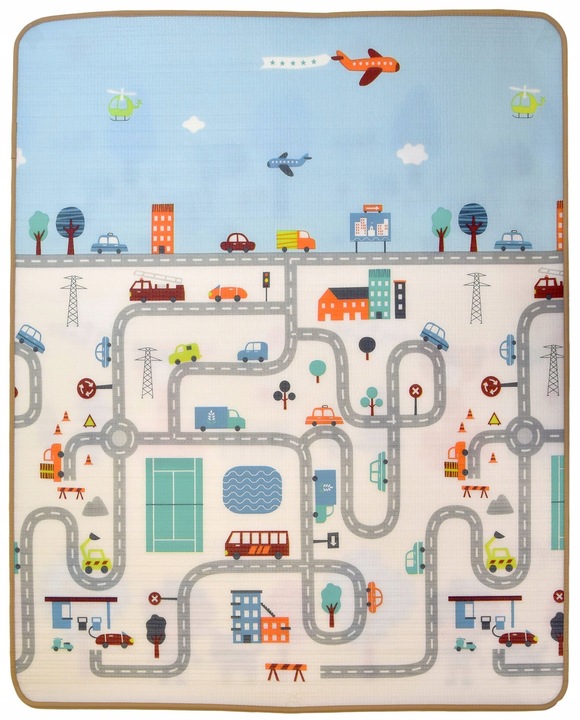 MATA EDUKACYJNA PIANKOWA ULICE ZWIERZĄTKA PASTEL 200X180 CM DUŻA DWUSTRONNA