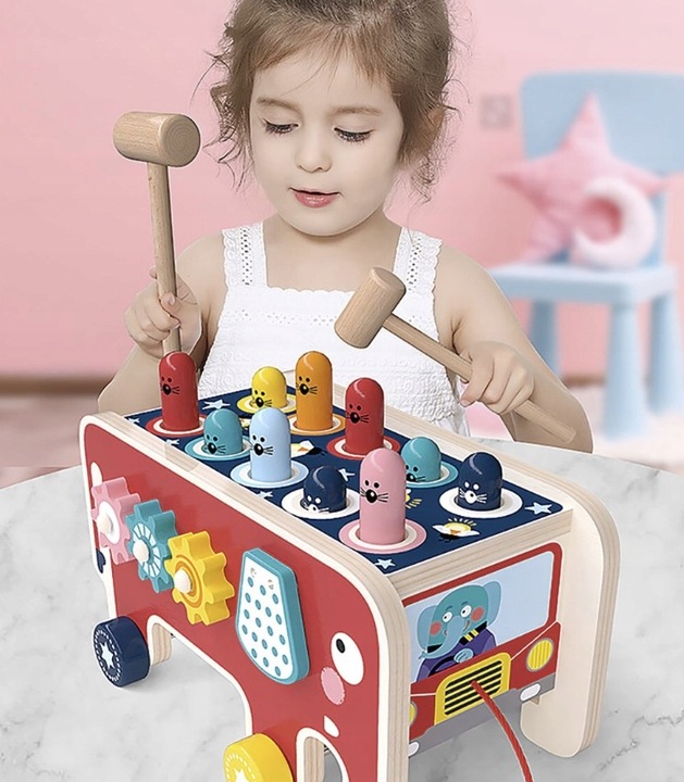 Drewniana Kostka Edukacyjna Słoń Wbijak Młotek Zabawka Prezent dla Dzieci