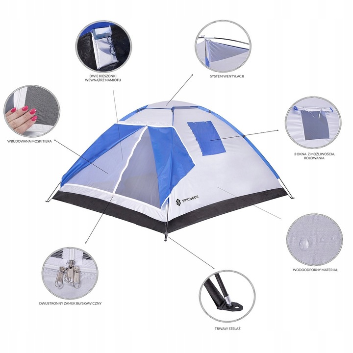 MOCNY NAMIOT TURYSTYCZNY KEMPINGOWY NA BIWAK DUŻY 4-OSOBOWY IGLO 210x240cm