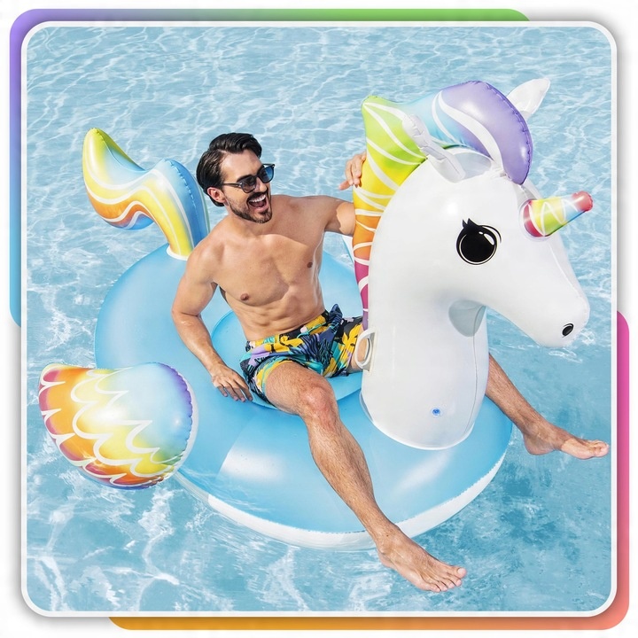 Materac Dmuchany Jednorożec GIGANT na Basen Plażę Uchwyty 224x159cm Bestway