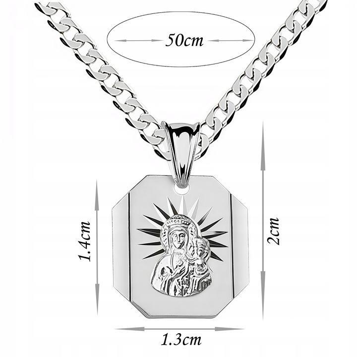 Srebrny łańcuszek 50 cm z medalikiem Matki Boskiej komunijny czy na chrzest