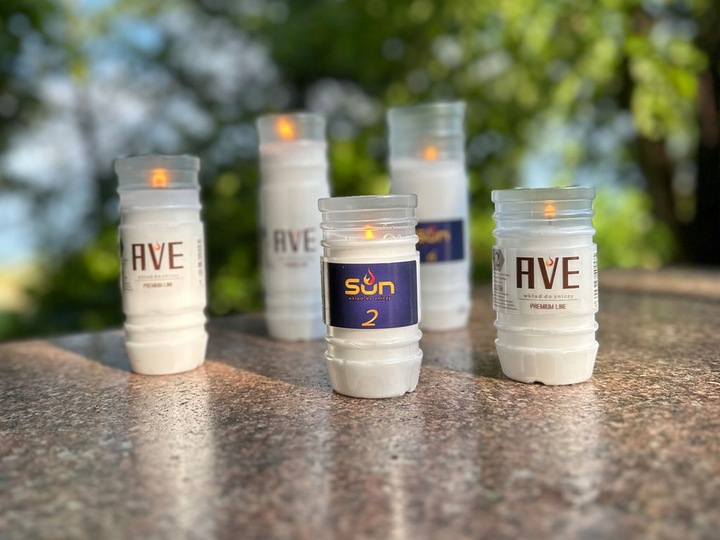 ZESTAW WKŁADÓW WKŁADY DO ZNICZY PARAFINOWE PREMIUM AVE 5 ZGRZEWKA 28 SZT