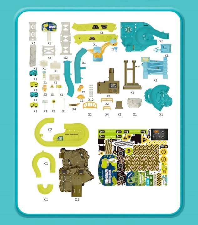 MEGA TOR SAMOCHODOWY PARKING POCIĄG DŹWIG KOLEJKA STACJA TUNEL DINOZAUR REX