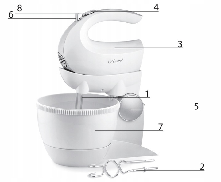 MOCNY Mikser MAESTRO Robot kuchenny Z MISĄ OBROTOWĄ 5 biegów TURBO 600W