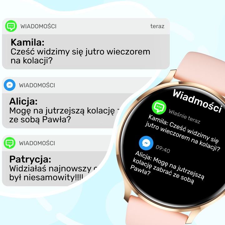 SMARTWATCH ZEGAREK DAMSKI MENU POLSKIE SPORT PULS ROZMOWY SMART WATCH PL