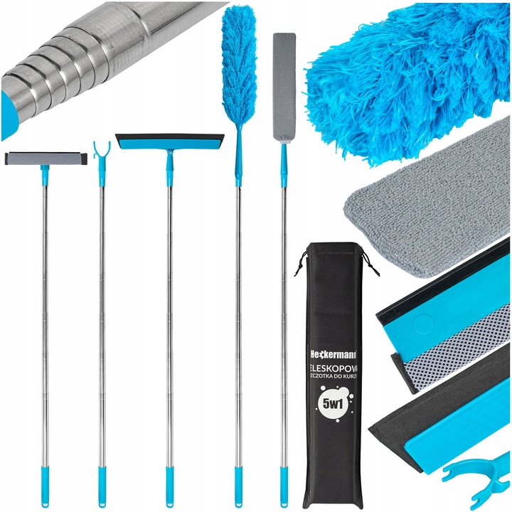 SZCZOTKA DO KURZU PAJĘCZYN TELESKOPOWA MIOTEŁKA DŁUGA 50-260CM 5w1 KOŃCÓWKI