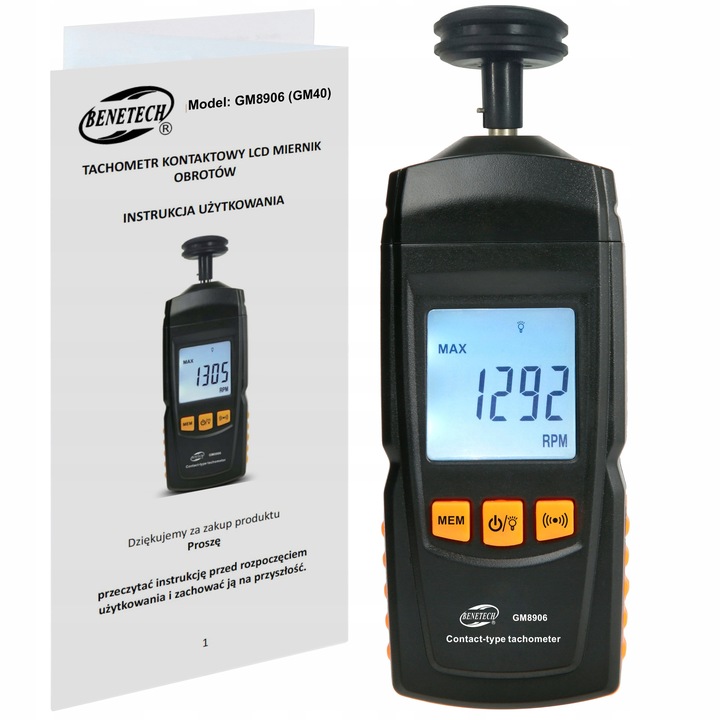 TACHOMETR LCD MIERNIK OBROTÓW DO 99999 RPM GM8906