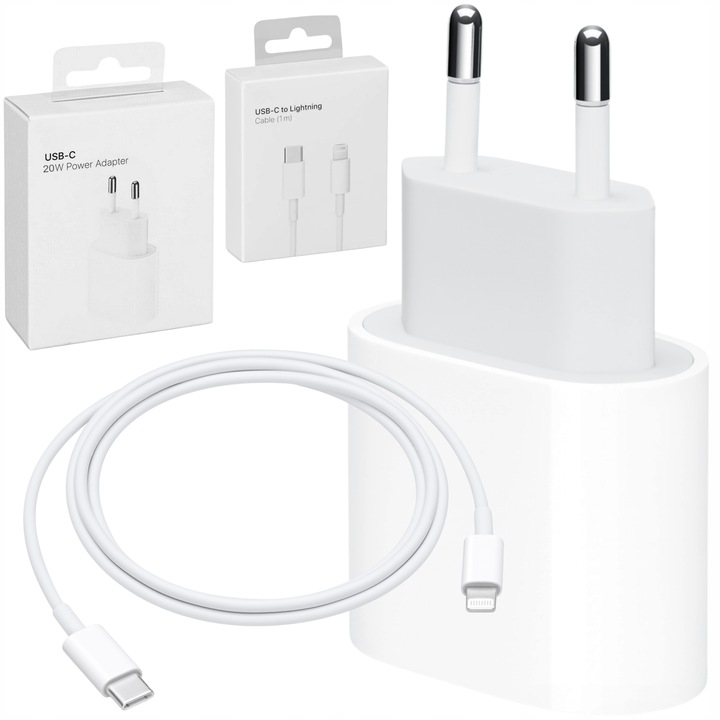 SZYBKA ŁADOWARKA DO IPHONE KOSTKA 20W + KABEL 1M / USB-C - IPHONE LIGHTING