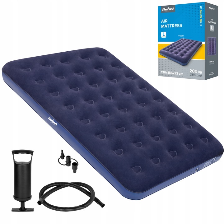 Materac dmuchany dwuosobowy do spania + pompka 186 x 130 x 22 cm Rebel