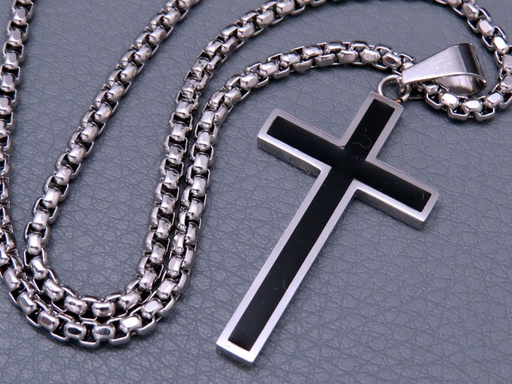 SREBRNY ŁAŃCUSZEK Z KRZYŻYKIEM STAL CHIRURGICZNA 316L SPLOT KRÓLEWSKI 60CM