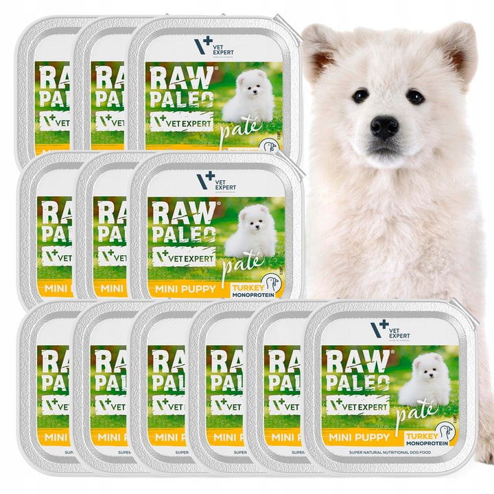 Mokra karma dla szczeniąt małych ras indyk Raw Paleo Pate 12 x 150 g