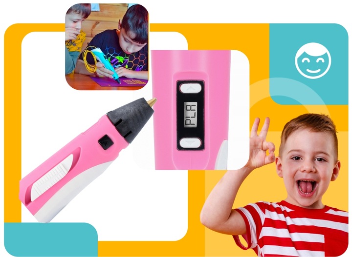 DŁUGOPIS 3D DRUKARKA 3D DLA DZIECI RÓŻOWY + WKŁAD 310m + MATA + SZABLONY