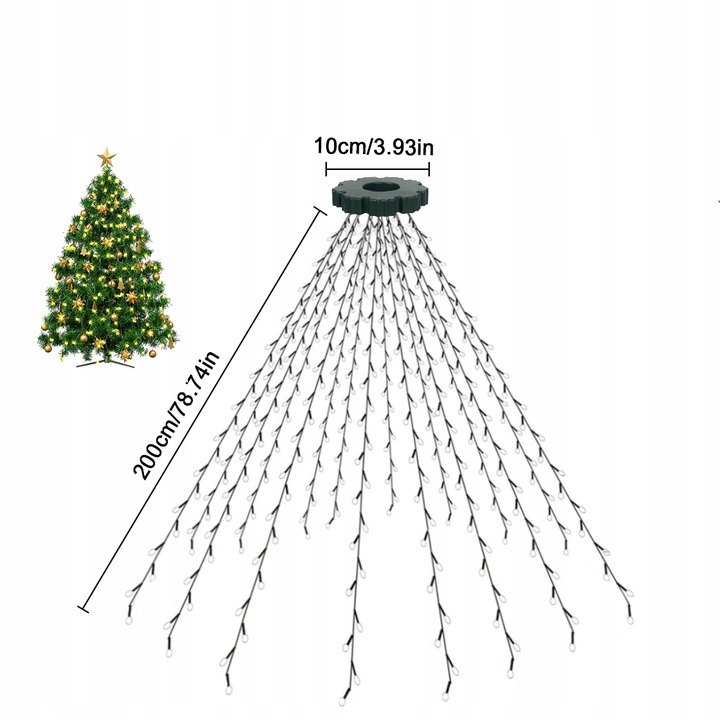 OŚWIETLENIE CHOINKOWE Z PIERŚCIENIEM, 2M, 400 DIOD LED, LAMPKI CHOINKOWE