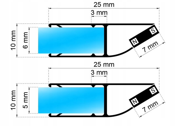 2x USZCZELKA DO KABINY PRYSZNICOWEJ MAGNETYCZNA 45° 90° SZYBA 5 6MM 185CM