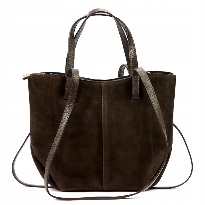 Vera Pelle torebka shopper skóra naturalna zamszowa brązowa czekoladowa