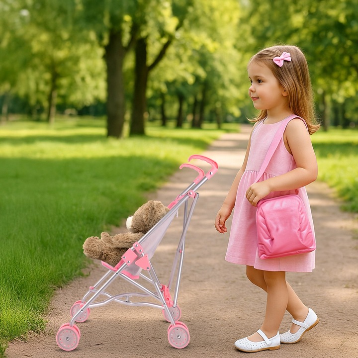 WÓZEK DLA LALEK LEKKI SKŁADANY PARASOLKA SPACERÓWKA JEDNOROŻEC KSIĘŻNICZKA