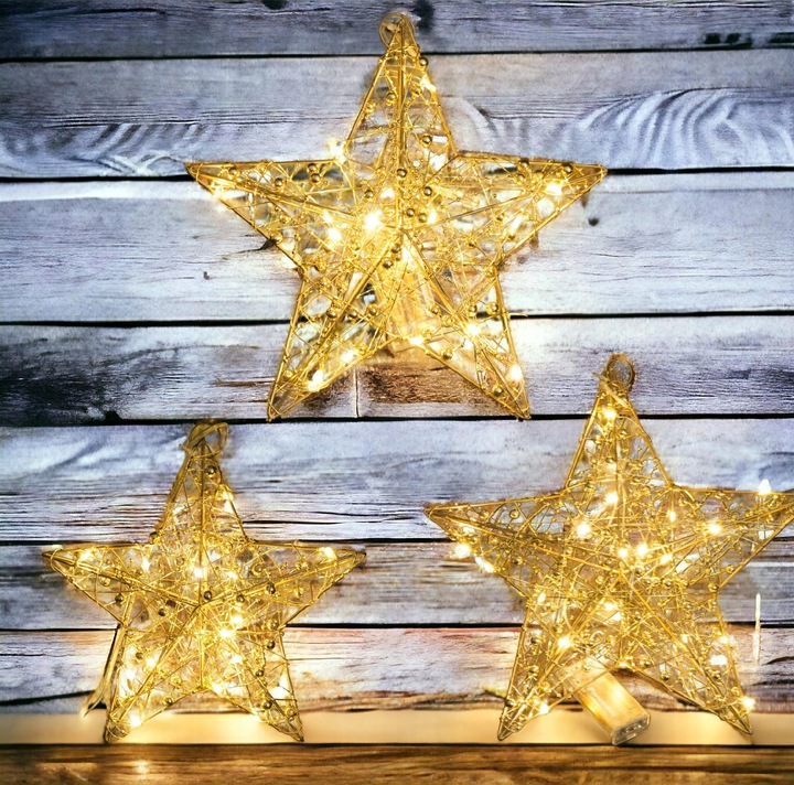Ozdoba Gwiazda Led złota gwiazdka zawieszana w okno na ścianę drzwi 30 cm