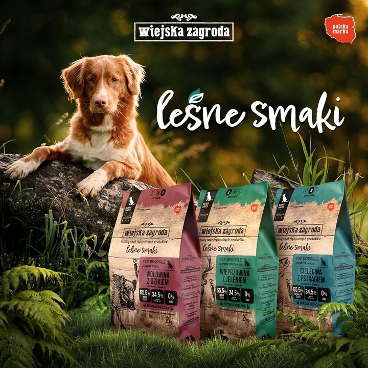 Wiejska Zagroda LEŚNE SMAKI Karma dla psa WOŁOWINA DZIK Duże rasy L 9kg