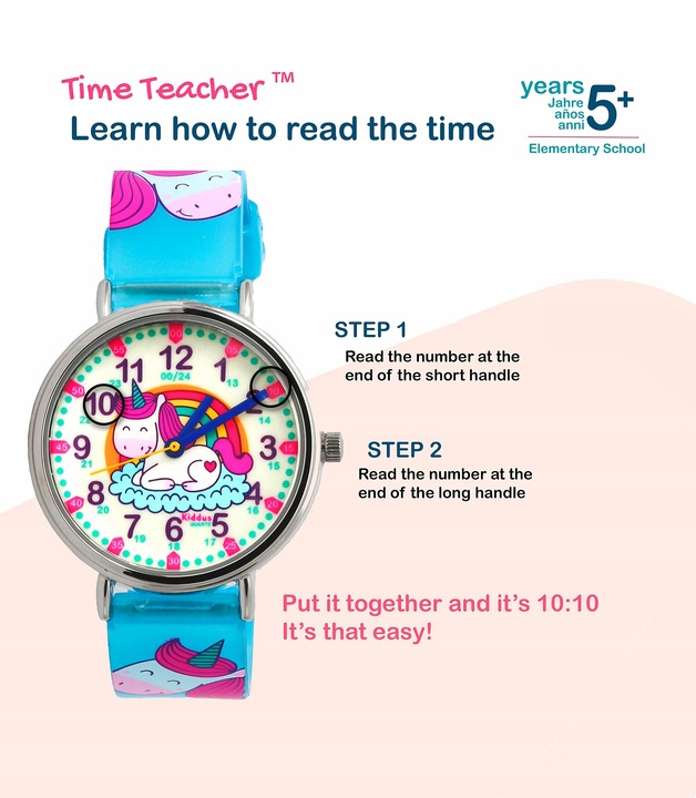 Kiddus zegarek dziecięcy Time Teacher Happy Unicorn Fluor