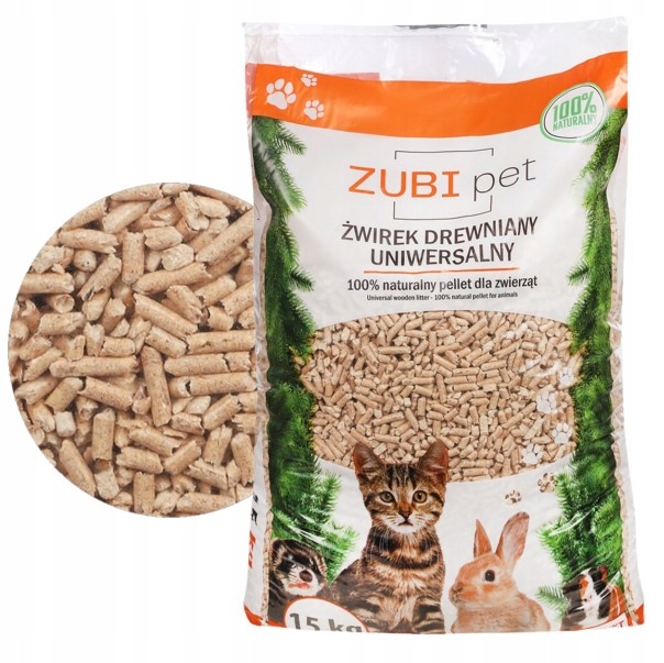 Zubipet JASNY żwirek drewniany pellet 15kg dla kota królika Pachnie lasem