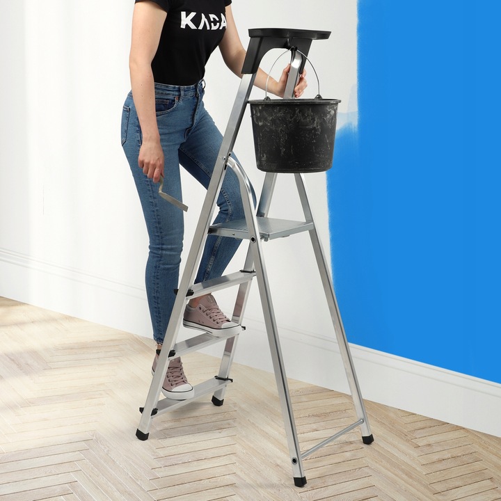 DRABINA ALUMINIOWA DOMOWA 4 STOPNIOWA SKŁADANA PÓŁKA 125kg PRODUKT POLSKI