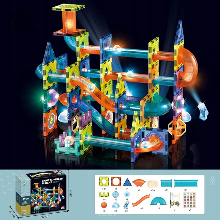KLOCKI MAGNETYCZNE KONSTRUKCYJNE EDUKACYJNE ZESTAW 110EL PANELE 3D ŚWIECĄCY
