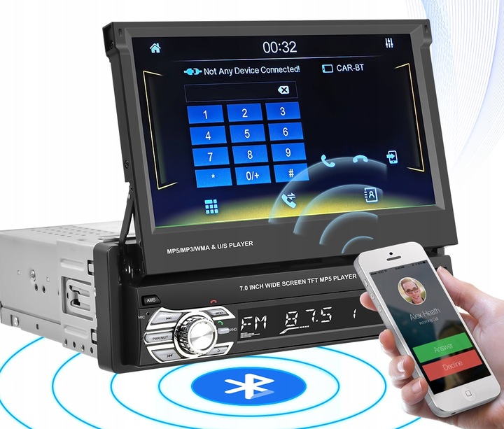 RADIO SAMOCHODOWE 1DIN 7'' BT WYSUWANY EKRAN DOTYKOWY MIRROR LINK KAMERA