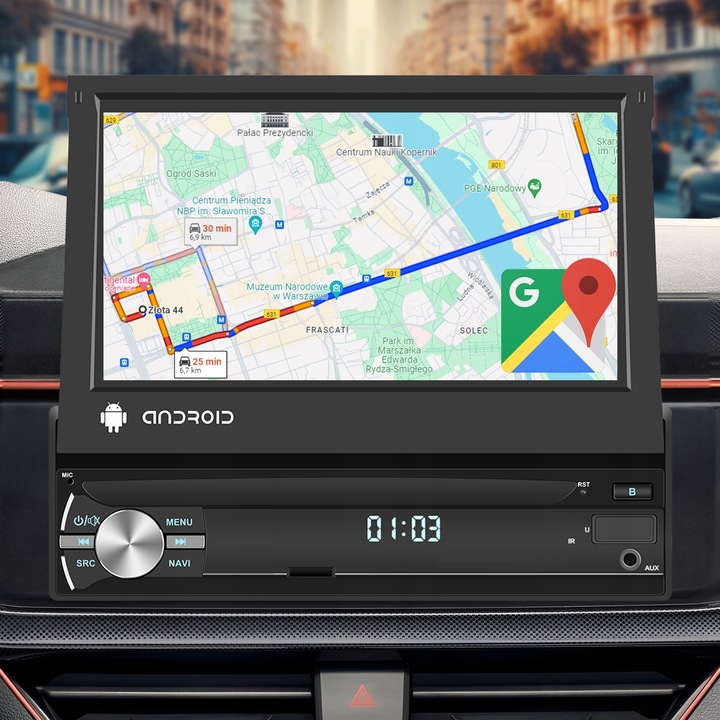 RADIO SAMOCHODOWE 1 DIN ANDROID 13 GPS USB WIFI DAB+ WYSUWANY AUX CARPLAY
