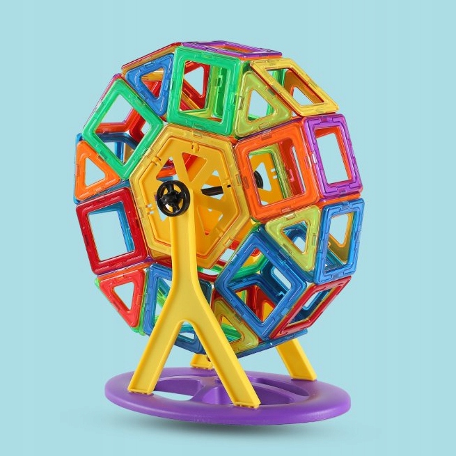 KLOCKI MAGNETYCZNE 3D koło młyńskie pojazdy ZESTAW Magnetic Tiles 72 el.