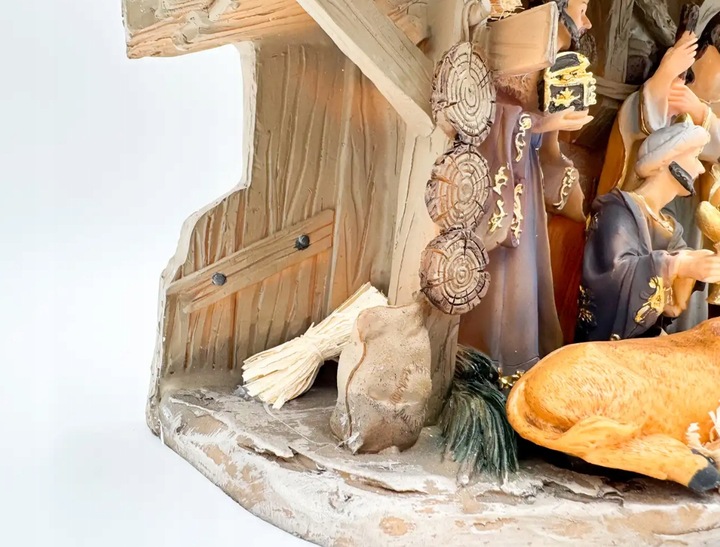 SZOPKA BOŻONARODZENIOWA KAMIENNA 38 CM Z OŚWIETLENIEM I FIGURAMI STAJENKA