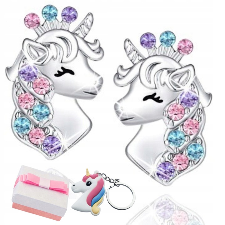 Kolczyki srebrne jednorożce dla dziewczynki dzieci sztyfty wkrętki srebro