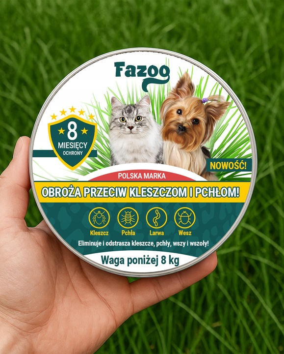 OBROŻA NA KLESZCZE i Pchły dla Psa Kota Antykleszczowa 8 Miesięcy Fazoo