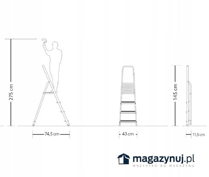 Drabina aluminiowa jednostronna 4 stopnie wytrzymałość 125 kg Magazynuj