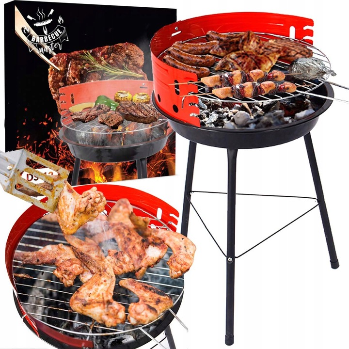 GRILL OGRODOWY TURYSTYCZNY PRZENOŚNY OKRĄGŁY WĘGLOWY KLASYCZNY KEMPINGOWY