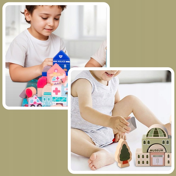 ZESTAW Klocki drewniane Miasto Auta Zestaw Puzzle Mata 115 Klocków EDU