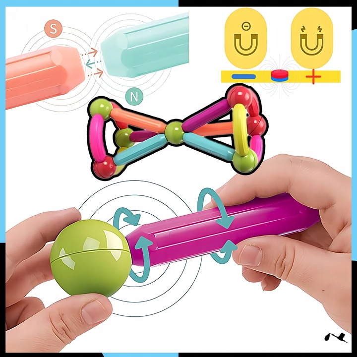 KLOCKI MAGNETYCZNE GALAXIA DUŻE Konstrukcyjne Dla Dzieci 120 el Magnetic