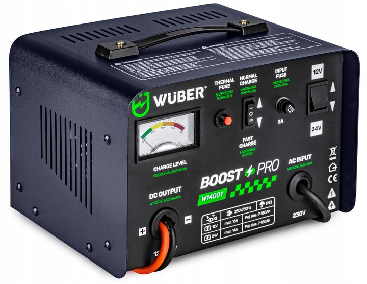 PROSTOWNIK AKUMULATOROWY 16A SAMOCHODOWY 7-180AH DO ŁADOWANIA 12V24V WUBER