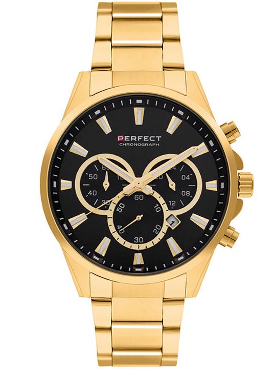 ZEGAREK MĘSKI PERFECT TONY +BOX +GRAWER złoty datownik cyfry czytelny