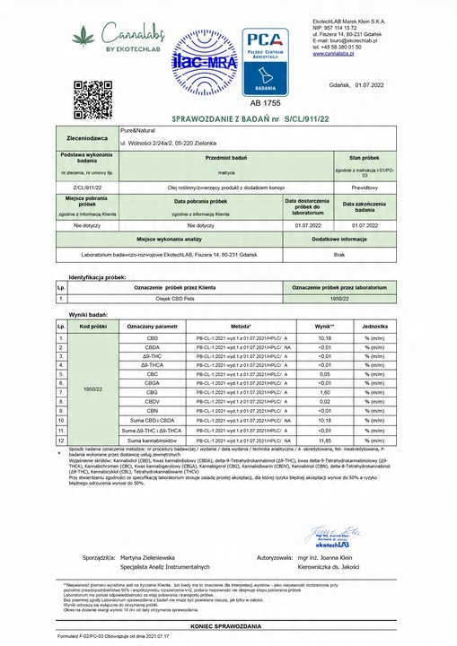 Olejek CBD 10% dla zwierząt 30 ml FULL SPECTRUM Pies Kot / konopny 3000 mg