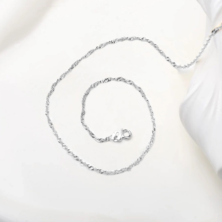 SREBRNY ŁAŃCUSZEK DAMSKI SINGAPUR SKRĘCANY 50cm ŁAŃCUSZEK SREBRO PRÓBA 925