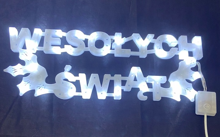 WESOŁYCH ŚWIĄT NAPIS OZDOBA ŚWIĄTECZNA LED Zimno Biały ozdoba